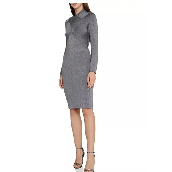 REISS Size XS Long Sleeve Gray Alethia Metallic Knit Dress - Picture 1 of 7